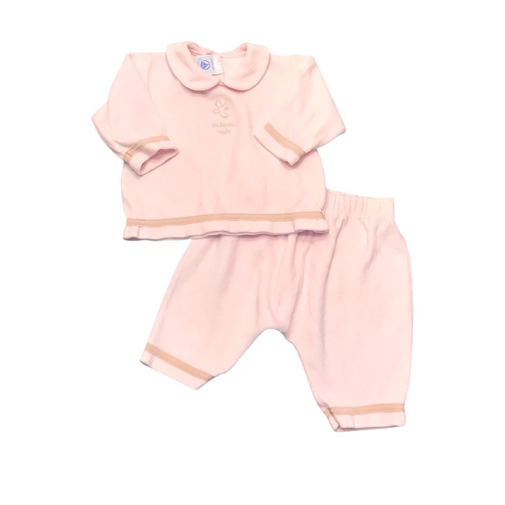 🆕 Petit Bateau Pink Velour Top & Pants Set